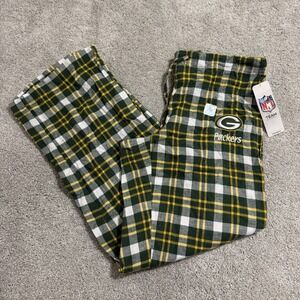 NFL Green Bay Packers Pajama Pants Womens Sz L Yellow Plaid Draw String Flannel